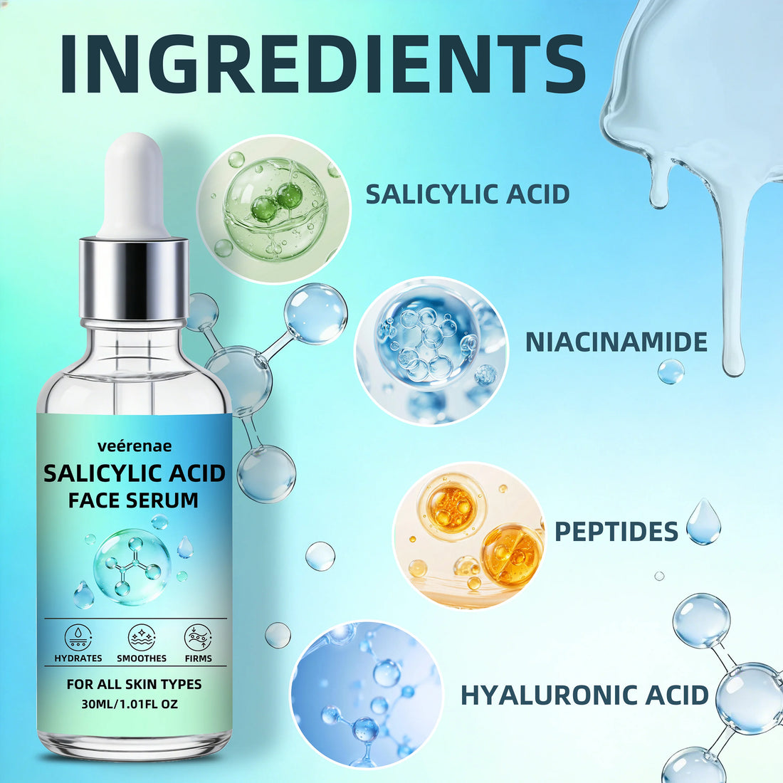 SALICYLIC ACID FACE SERUM - Boosts skin freshness, balances oil, non-irritating & hydrating. Gentle formula for all skin types