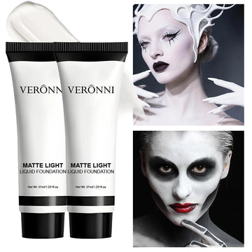 Professional White Face Foundation-Waterproof,Matte Finish,for Photography,Clown,Gothic Makeup,24H Wear,Natural Look Cosmetics